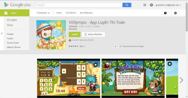Ứng dụng 'Tự luyện ViOlympic' đã có trên thiết bị cầm tay