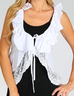 White Ruffle/Lace Trim Bolero/Shrug/Cardigan Vest  